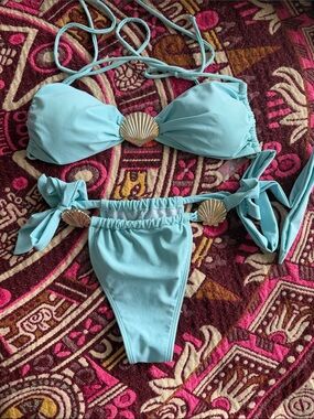 Fashion Nova Light Blue Shell Accent Bikini
